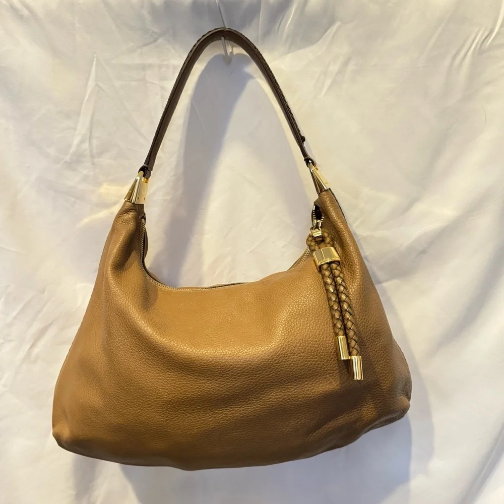 Michael Kors skorpios tan pebbled, leather hobo shoulder bag
